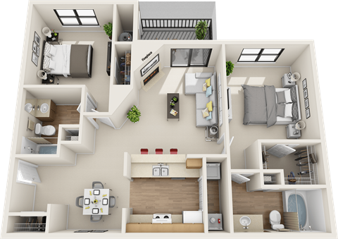 2 bedroom 2 bath floor plan at St. Johns Forest Apartments, Jacksonville